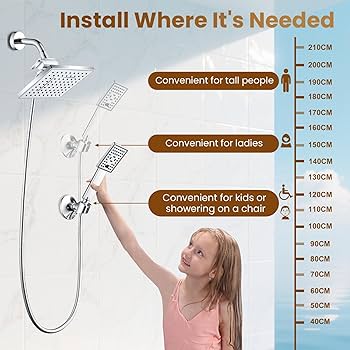 BRIGHT SHOWERS Rain Shower Head with Handheld Spray, 8 Inch High